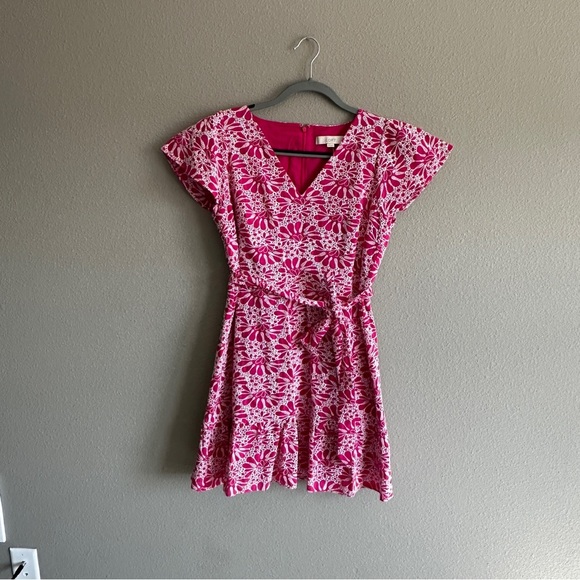 Loft Pink Eyelet Lace Cotton Tie Waist Midi Dress 8P - Picture 2 of 13